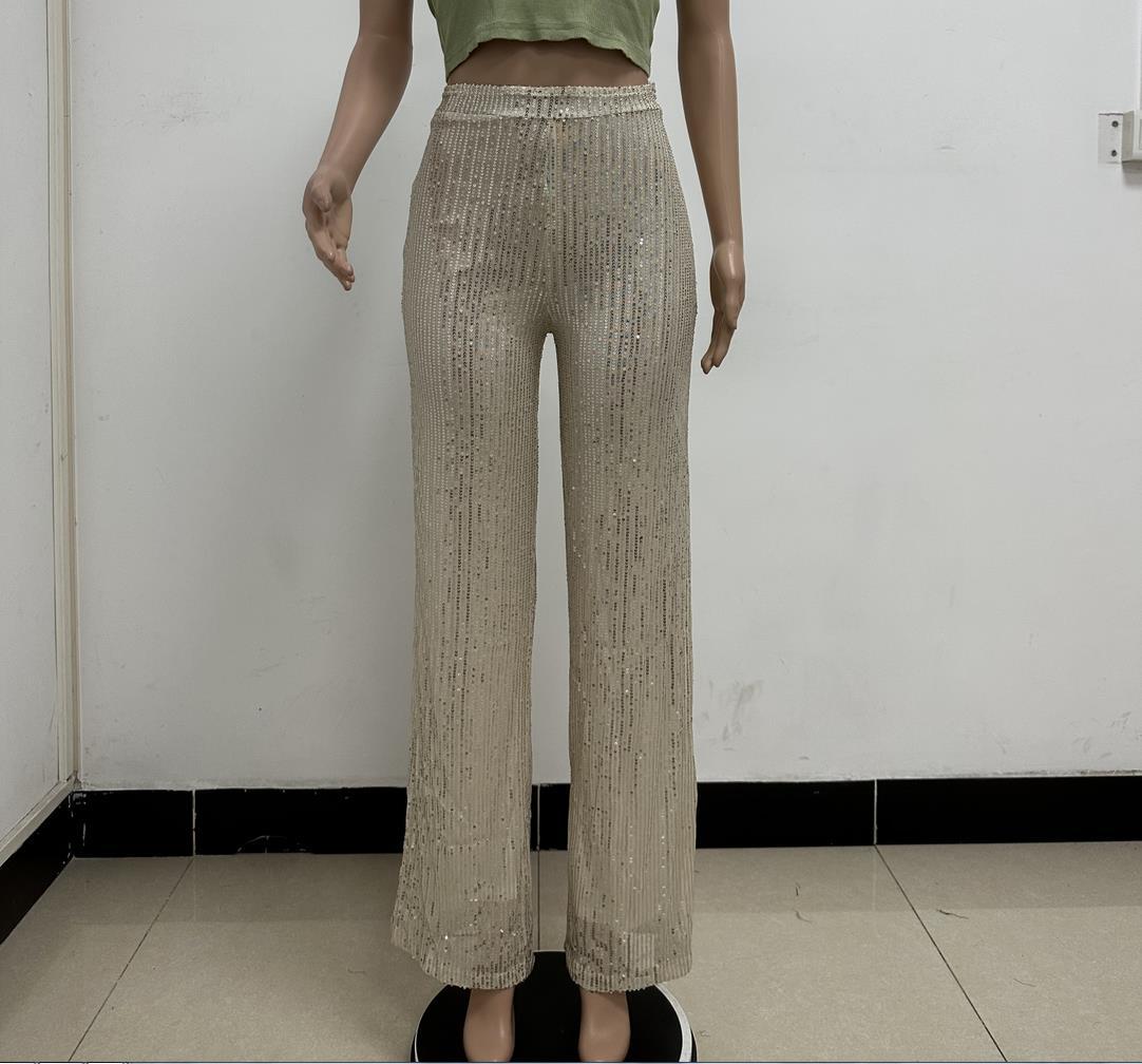 280g Weight Full Length Pants Length Spandex, Polyester Fabric Type High Waist Waist Line Casual Pants Pants Type High Elasticity Elasticity Party, Street Occasion Comfort Function Regular Fit Fit Type Solid Color Pattern Summer, Spring, Autumn Season Women's Gender Sequins Design Fashion Style Women's Party Street Fashion Solid Color Full Length Sequins Casual Pants 92