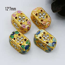 高保色景泰蓝祥云镶嵌方珠隔珠流苏纽扣DIY饰品挂件吊坠哑金配件