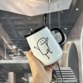 创意个性陶瓷马克咖啡杯男女生情侣家用早餐牛奶泡茶喝水卡通带盖
