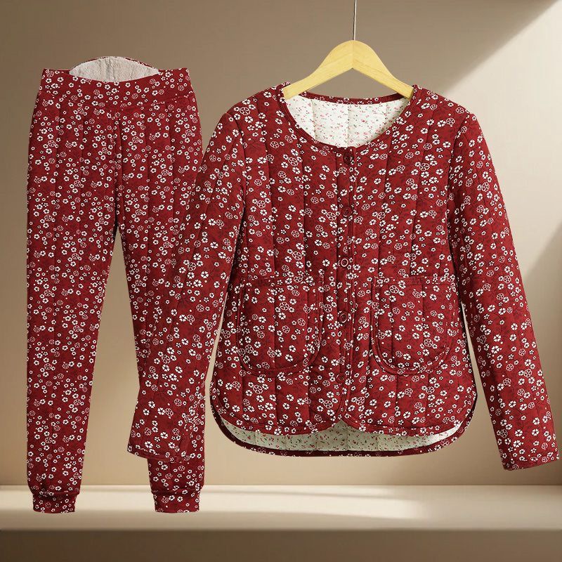 冬季中老年人套装保暖妈妈加厚棉衣女装棉袄防寒棉裤装两件套中年