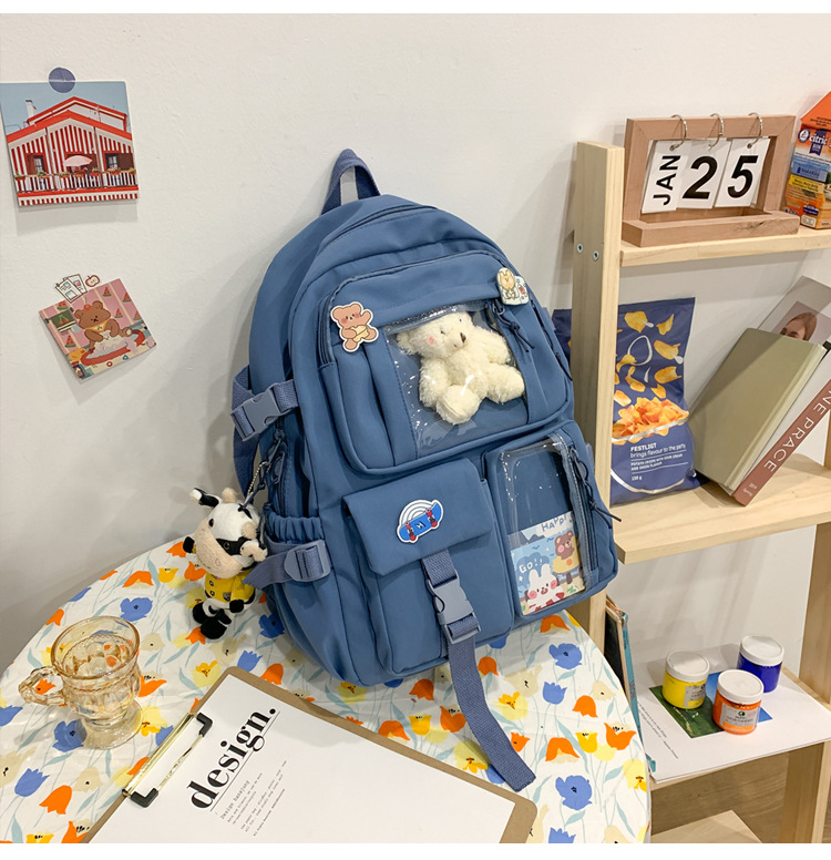 637g Weight Polyester Lining Material Zipper Closure Type School Occasion Nylon Material Solid Color Pattern Women'S Gender Square Shape White, Pink, Green, Blue, Black Color Large Size Wholesale Large Capacity Bear Backpack Nihaojewelry 40