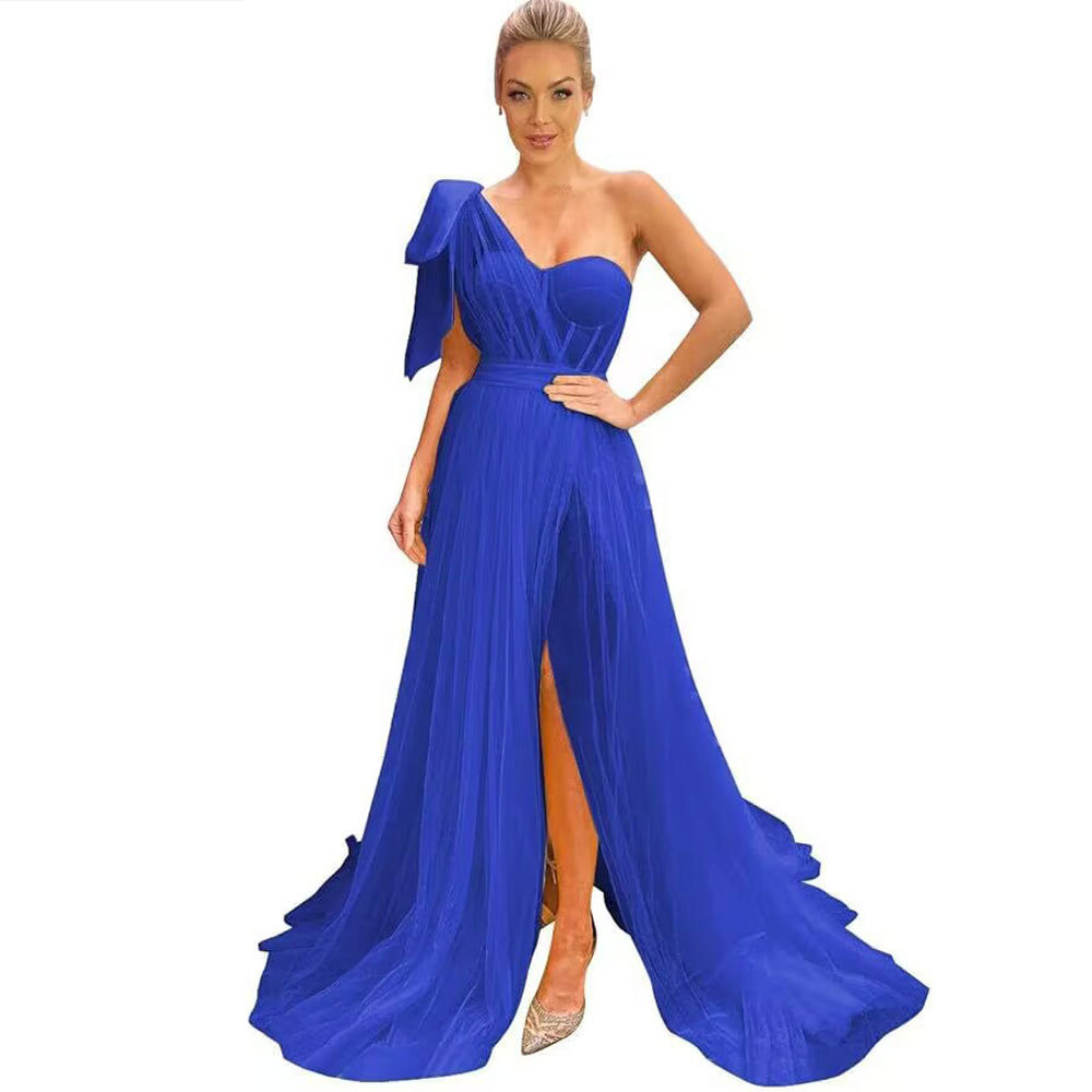 Comercio exterior europeo y americano vestido de noche transfronterizo para damas vestido de fiesta vestido de fiesta sexy dividido pequeño vestido de cena de cola femenino
