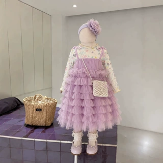 女童甜美公主风吊带蛋糕裙打底衫套装春秋新款洋气中小童两件套潮