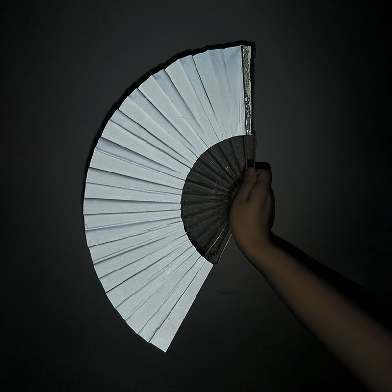 Bar transfronterizo bungee láser ventilador de tela reflectante polvo brillante ventilador de fractura de plástico transparente puede agregar diseño de impresión