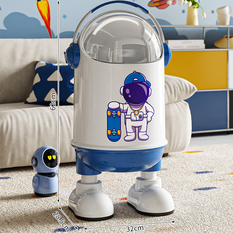 ゴミ箱宇宙飛行士漫画スイング蓋収納バケツリビングルームの装飾品ステーションフットクリーニングバケツ子供の寝室の衛生バケツ|undefined