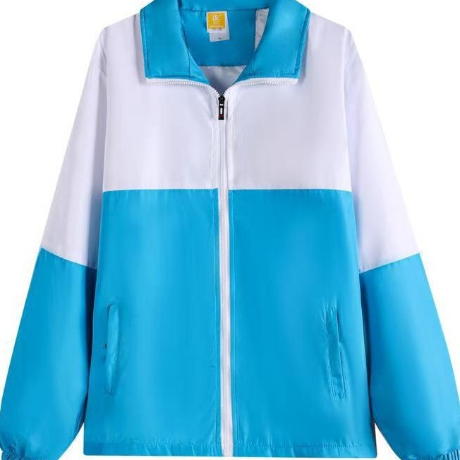 Autumn Color-Blocked Windbreaker with Lapel, Long Sleeves, Zipper, Sun Protection, with Pockets, Logo-Printed Advertising Shirt, Jacket Wholesale