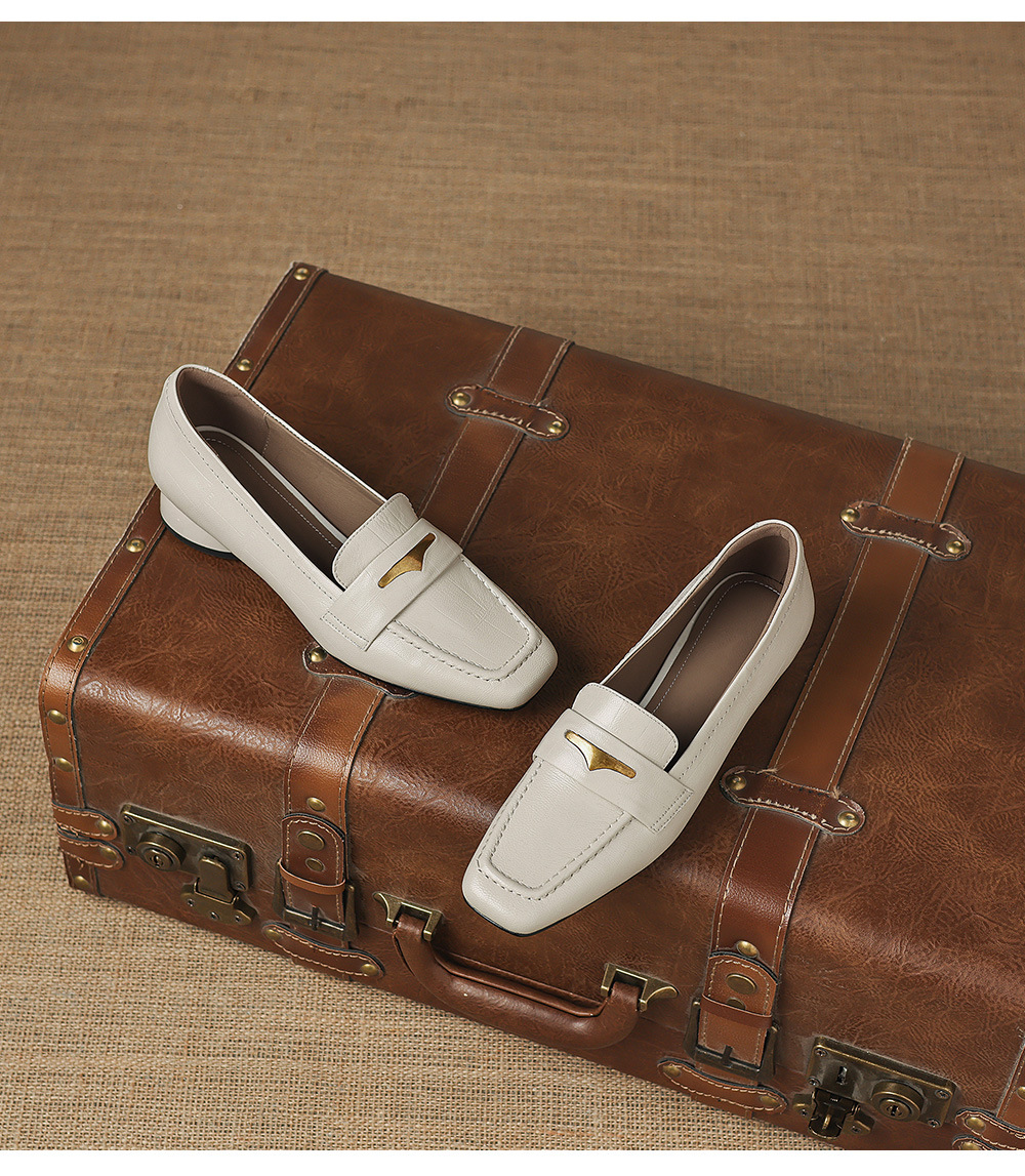 Giày loafer nữ da dê mũi vuông gót thấp kiểu cổ điển — đen chi tiết 22
