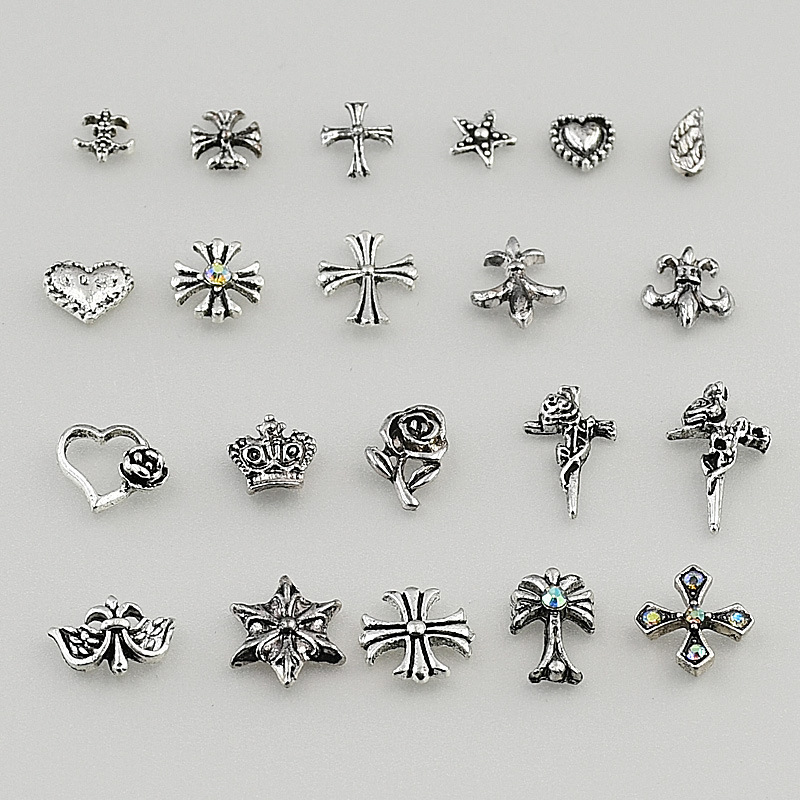 Mixed Batch of Crow Heart Nail Art Accessories, Retro Dark Halloween Nail Decorations, Alloy DIY Accessories, Nail Art Ornaments