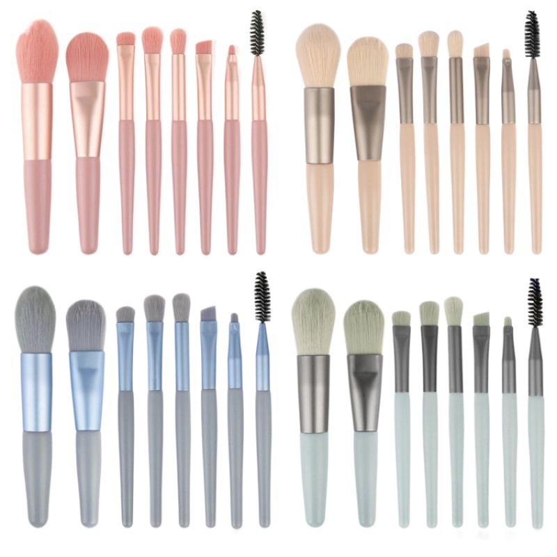 8 mini set de cepillo de maquillaje Morandi Macaron cepillo de sombra de ojos de pelo suave principiante cepillo de maquillaje portátil conjunto completo