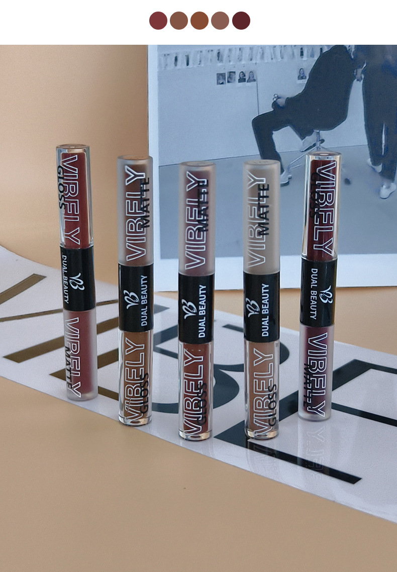 VIBELY, a double-headed water gloss mirror lip gloss, matte non-stick cup, matte lip gloss, whitening, film-forming and lip setting undefined
