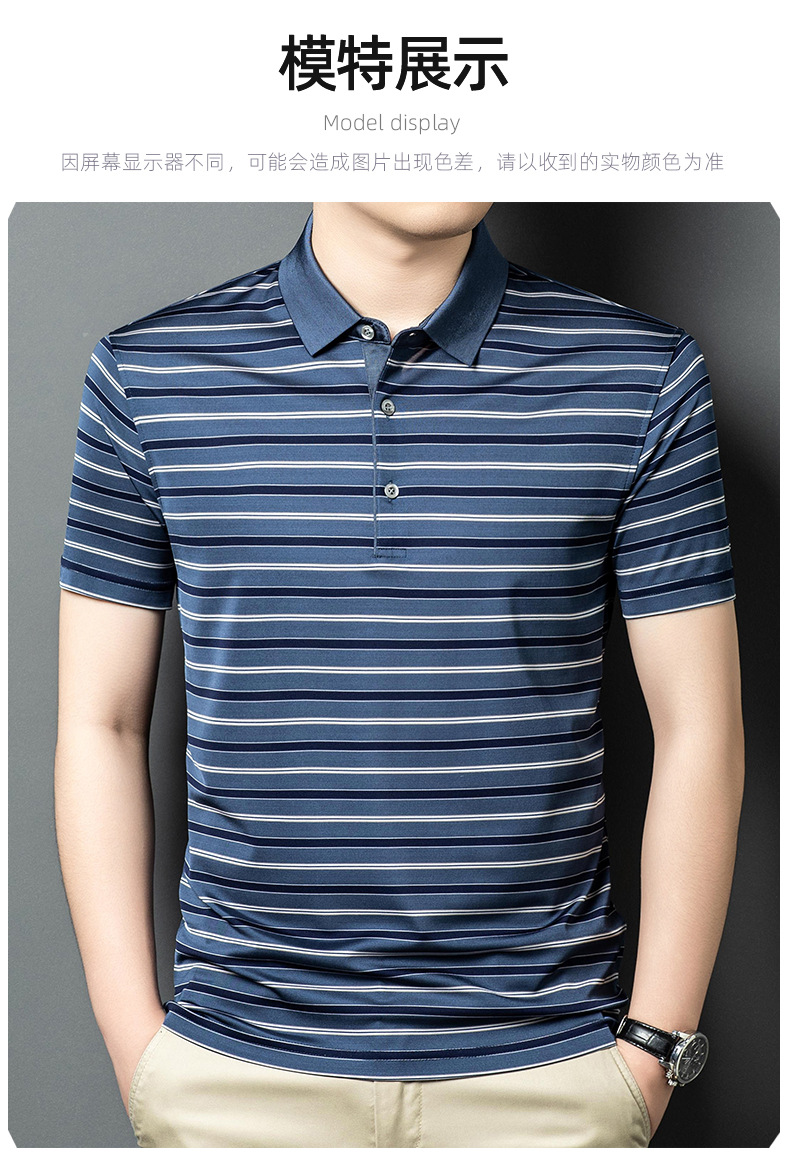 Áo polo nam cổ bẻ tay ngắn 100% lụa tơ tằm cao cấp — Màu xanh 23029 chi tiết 8