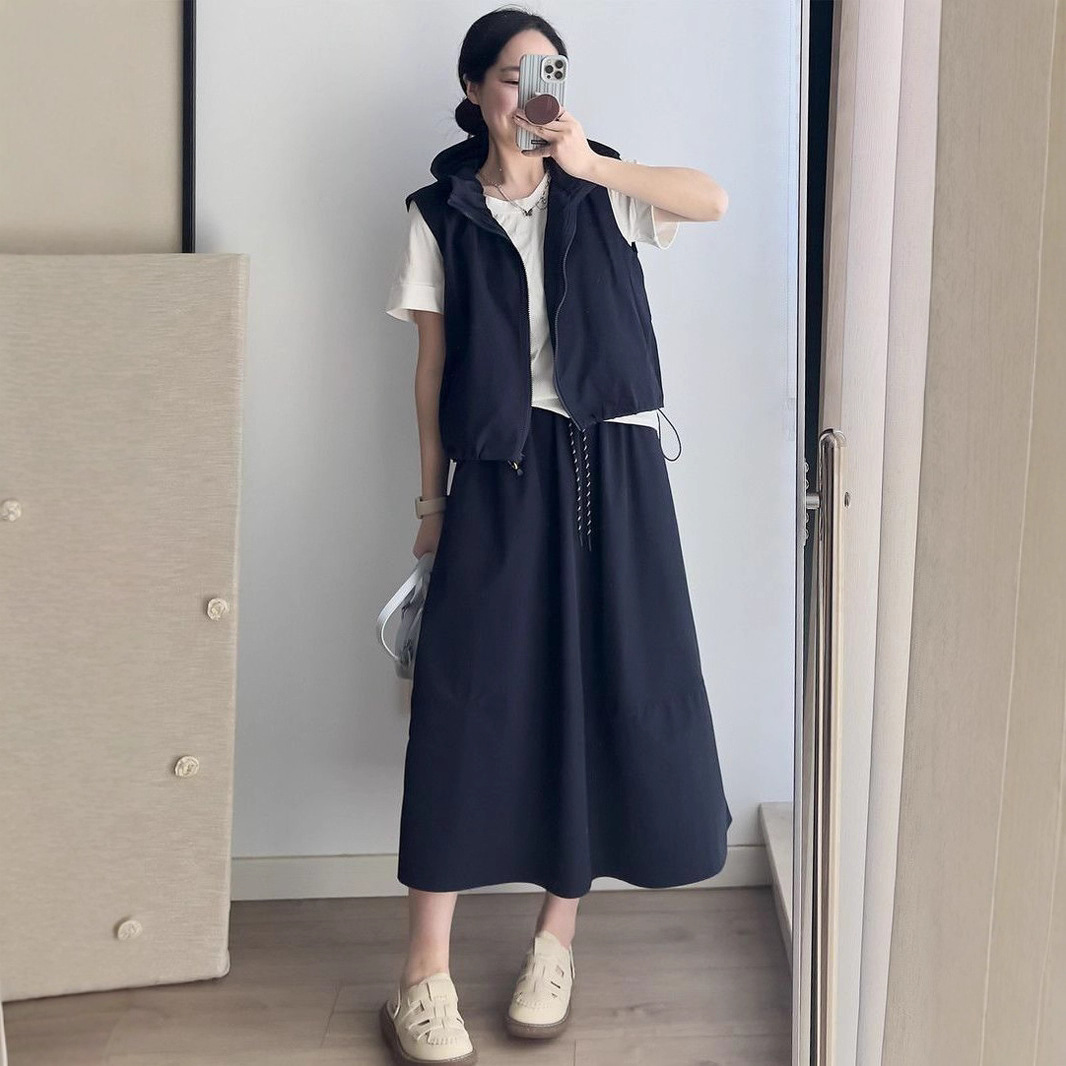 Plus Size Korean Fashion Suit Vest Cardigan Versatile Casual Style Two-Piece Slimming Commuter Suit Dress
