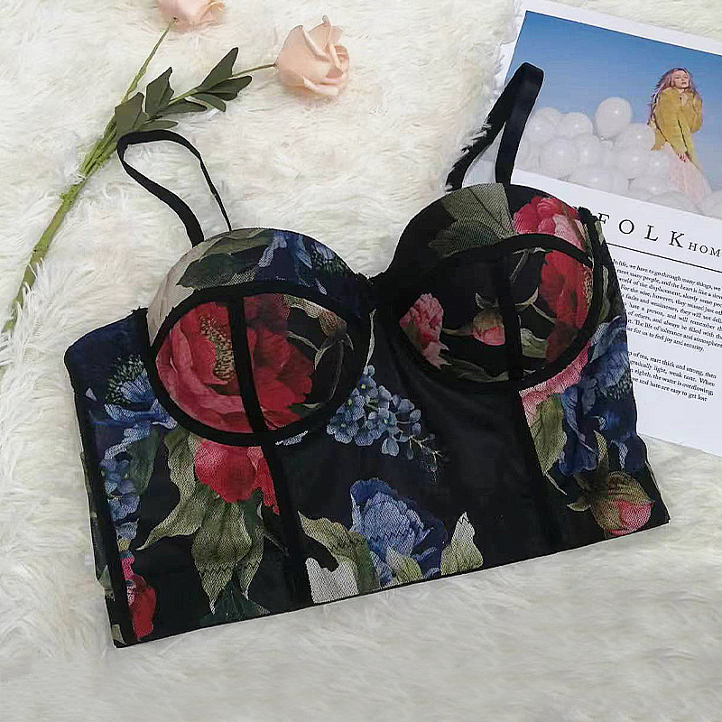 Retro Rose beauty back Sling girl's One-Piece sexy push-up impreso ropa interior con almohadilla en el pecho