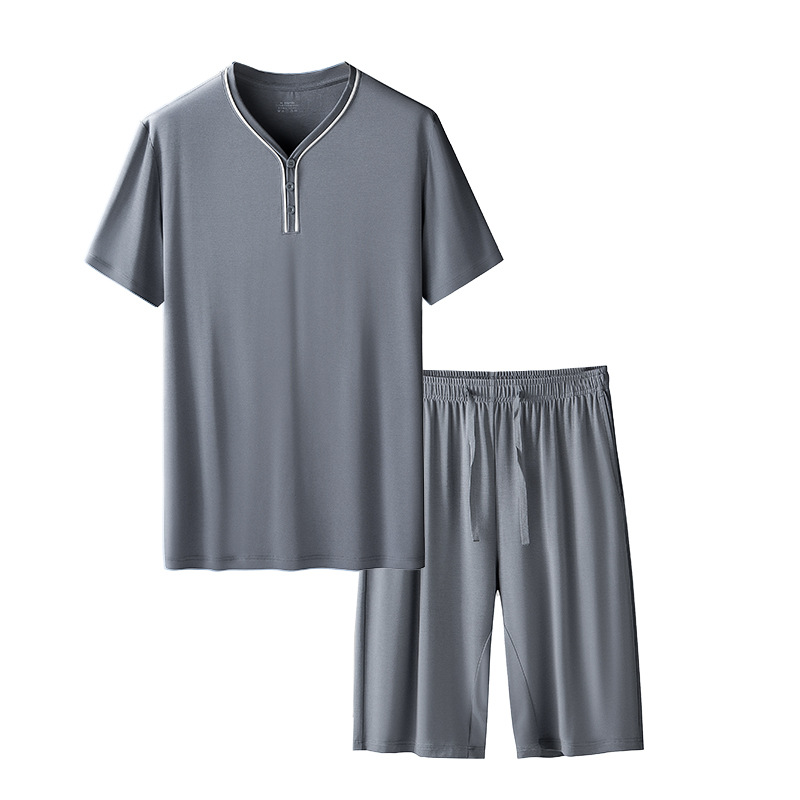 [Mismo estilo en mostrador] Conjunto de pijama de pantalones cortos finos de manga corta para hombre, modal de doble cara, primavera y verano, 80 unidades