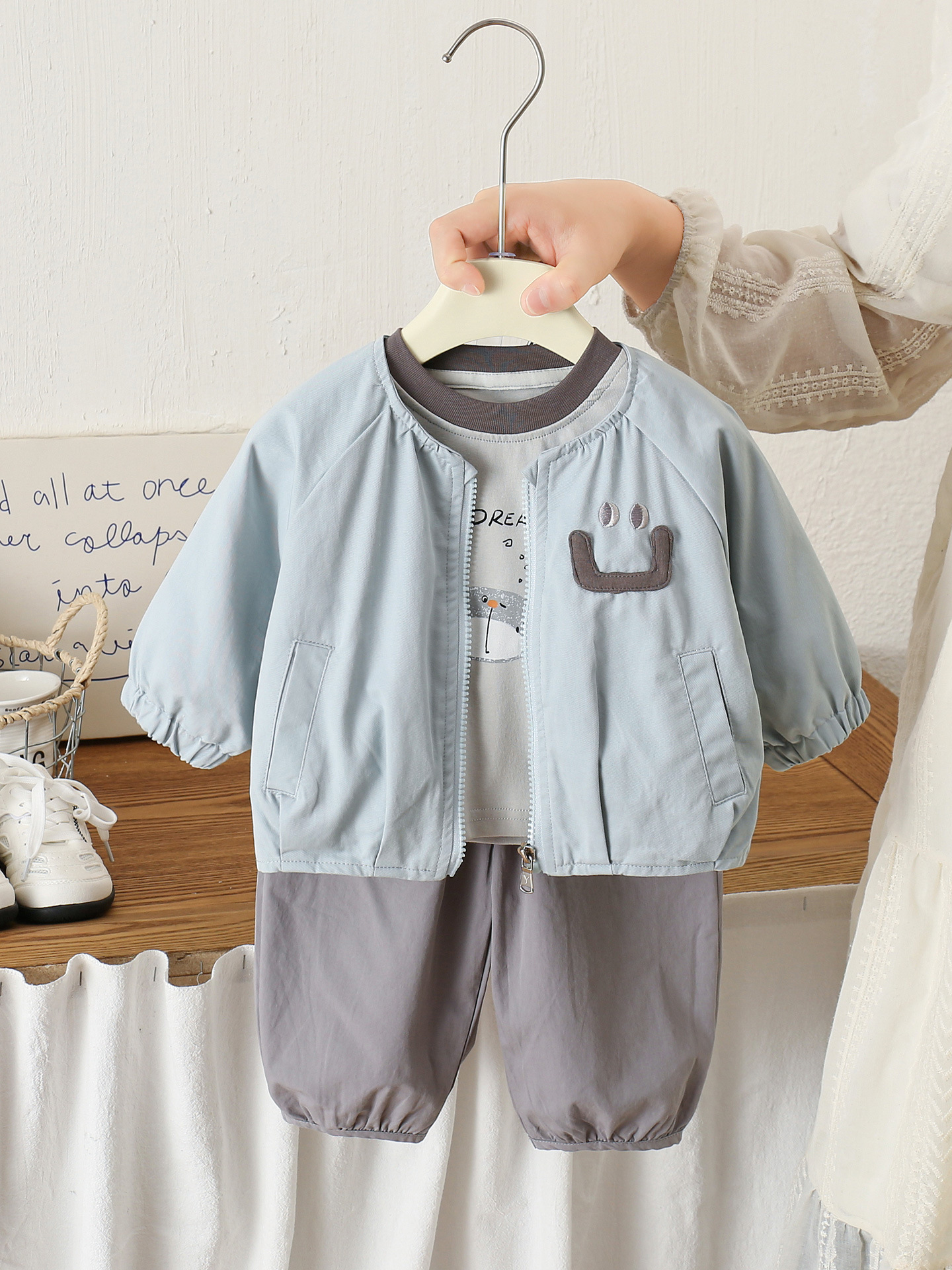 Toddler Boy's Fall Three-Piece Set: Embroidered Zipper Jacket with Cartoon Print, Baby Two-Piece Outfit, 2026 New Model