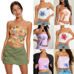 2025夏のアマゾンの人気ファッションの新型婦人服y 2kプリントは胸の小さいベストの欧米の甘い辛い女性を塗ります。
