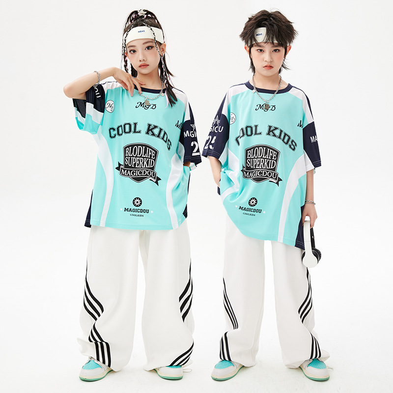 Street Dance Kidsren's Trendy Clothing Hip-Hop Boys Hiphop Loose Basketball Uniform Suit Fashion Trendy Brand Kidsren's Clothing Girls Performance