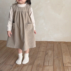 Ins韓国版女の子秋冬服ワンピース女の子ファッション洋風コーデュロイ丸襟ベスト子供スカート