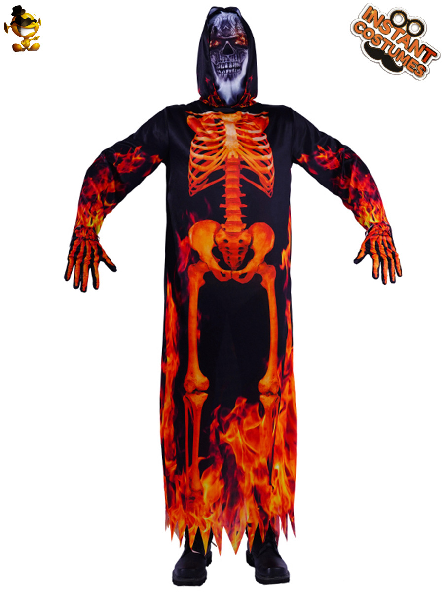 Hombres fantasma cráneo llama traje Halloween horror demonio traje fantasma Festival Cosplay