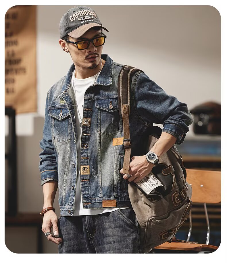 Versatile Denim Jacket For Men Classic Lapel Cardigan Spring Autumn_voghion.com