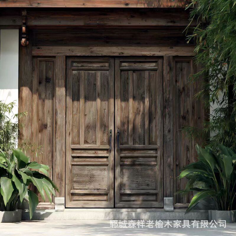 Retro Old Elm Wood Door for Guesthouse, Café, Wabi-Sabi Style, Vintage Shop Door, Courtyard, Self-Built House, Solid Wood Door
