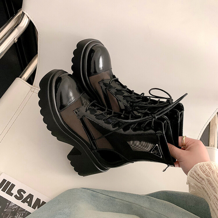 Boot Martin đục lỗ da thật đế dày thoáng khí mùa hè cho nữ — Màu đen, Màu trắng be chi tiết 16