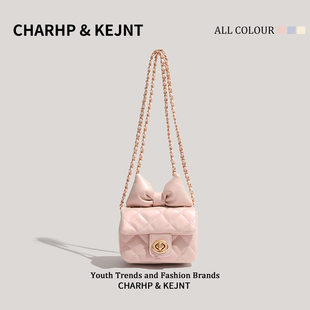 Summer sports bag with bow with diamond pattern, official product, Chanel style, chain bag