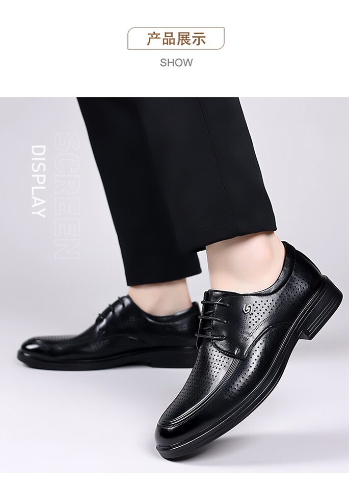 Giày sandal da nam mùa hè buộc dây, đế cao 2 cm, thoáng khí kiểu công sở — Màu nâu, màu đen chi tiết 16