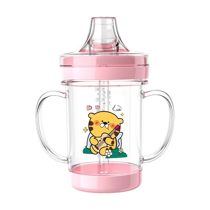 Taza de agua anti-goteo para bebé en caja inglesa con pico de pato con tapa y mango