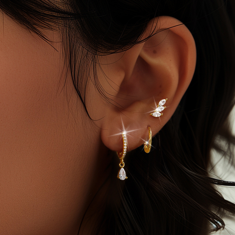 3 Pieces Set IG Style Simple Style Geometric Pearl Plating Inlay Sterling Silver Zircon Earrings display picture 6