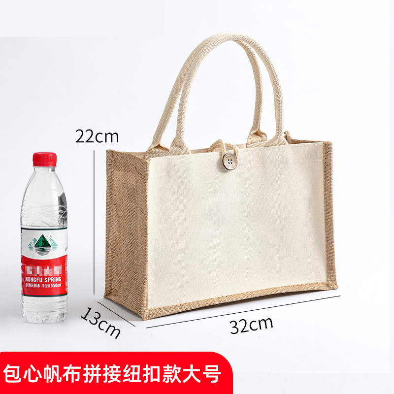 En stock bolso de lino No impreso logotipo impreso personalizado bolso Lino yute compras algodón y lino bolso de mano portátil personalizado