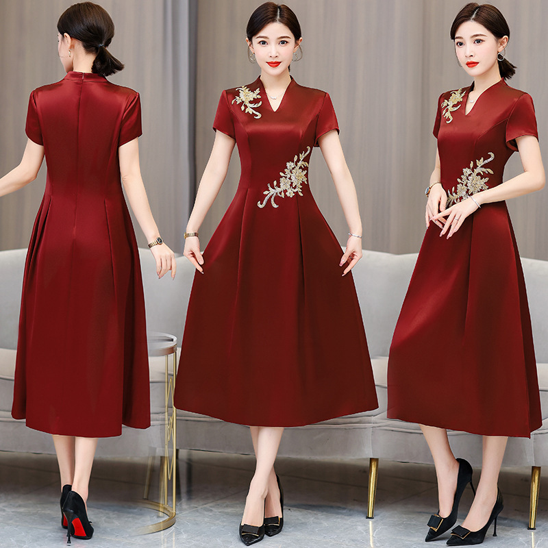 Thfs9513 Xipopo Wedding Banquet Cheongsam Dress 2025 Summer New Mother's Dress Elegant Dress for Women