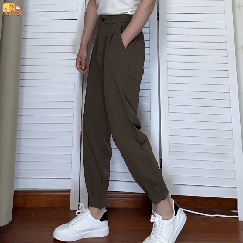 2022 new pattern Western-style trousers Korean Edition Trend Easy Ankle banded pants handsome Pencil Pants man summer Borneol Casual pants