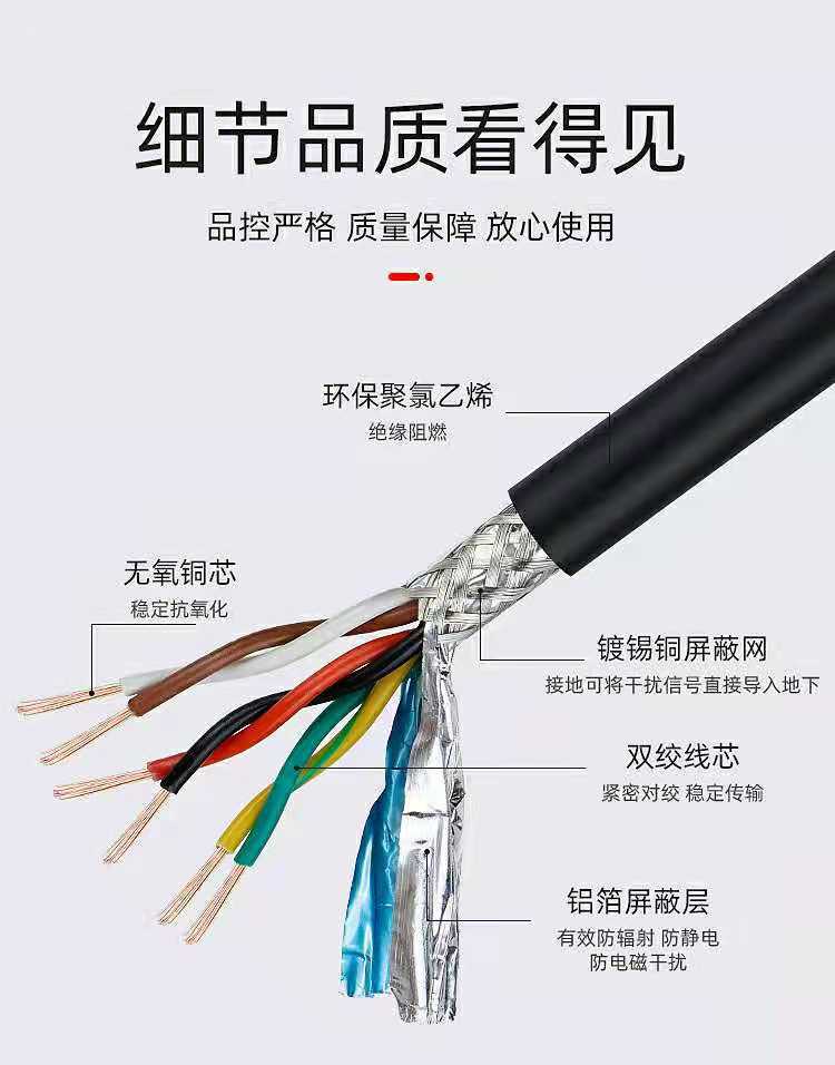 室外监控电源线ZR-RVSP信号线双绞屏蔽线485通讯线软电缆6芯