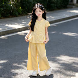 女童新中式套装夏季2026新款儿童汉服童装衣服女孩国风唐装两件套
