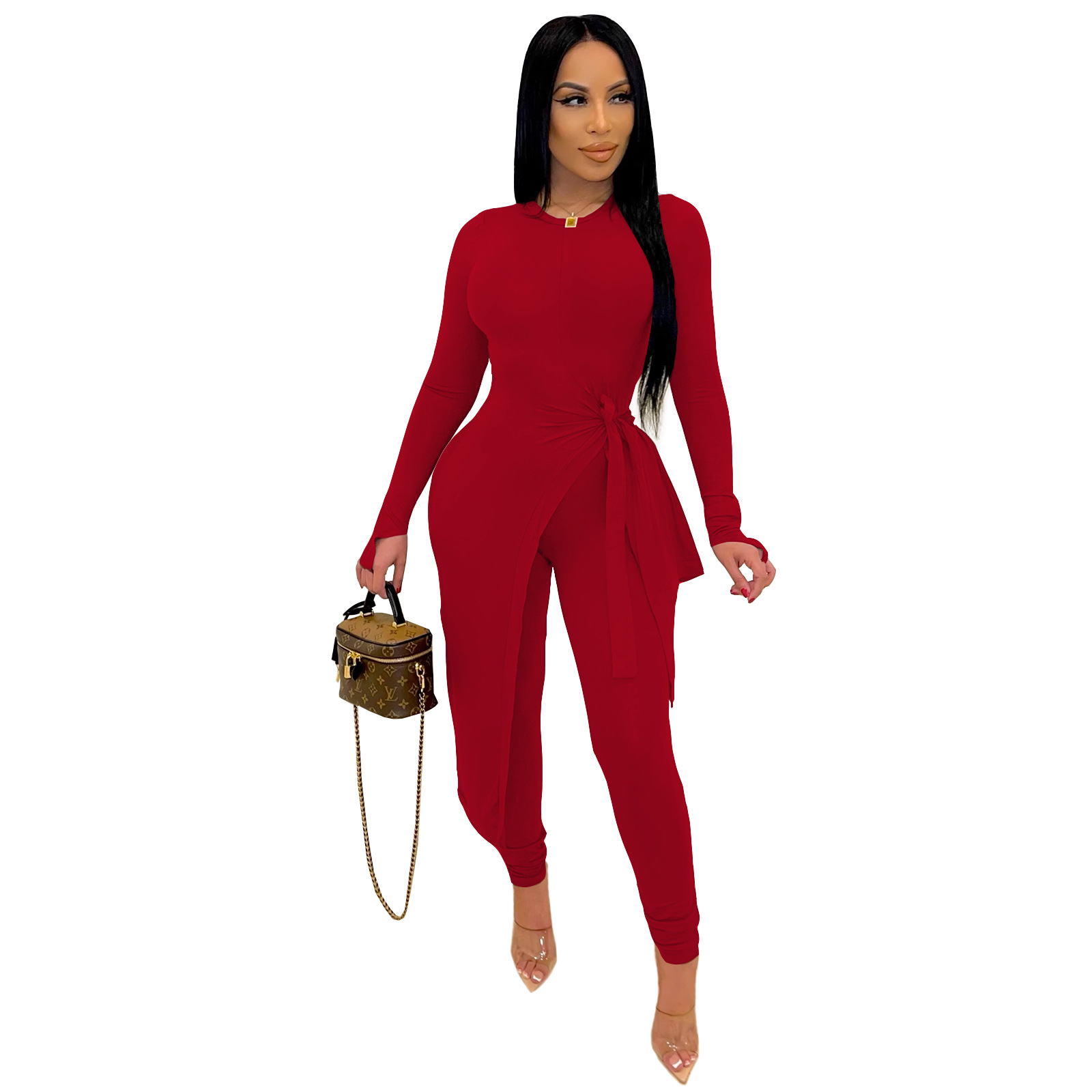Solid Color Long-Sleeved Irregular Top Trousers Top NSSZC111539