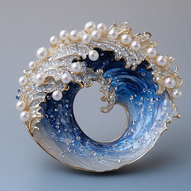 Boshin Cloud Original Light Luxury Exquisite Starry Sky Wave Brooch Freshwater Natural Pearl Wave Accessory Brooch