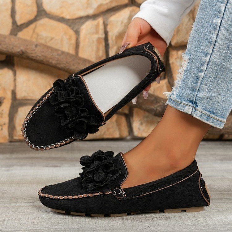 Wish 2024 Spring/Summer New European And American Style Square-Toed Flat Flower Loafers Women's Casual Slip-On_vogvips.com