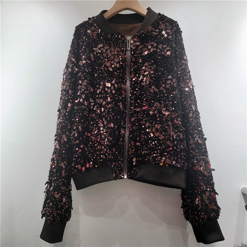 2026 primavera corta chaqueta de paleta pesada de estilo europeo y americano chaqueta de manga larga suelta para mujeres