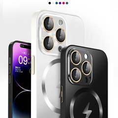 適用iPhone15promax閃電無線充磁吸手機殼14全包AG磨砂PC保護套