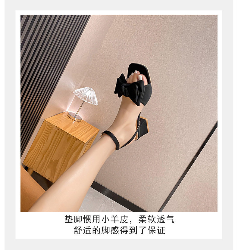 Dép sandal nữ quai ngang mũi vuông gót thấp 5 cm đế mềm, thắt nơ kiểu Pháp — Màu mơ, Màu đen chi tiết 15