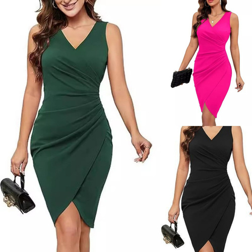 European and American Women's Fashion Dresses Sexy Pure Desire Body-con V-neck Large Size Sleeveless Overcoat Inner Dress