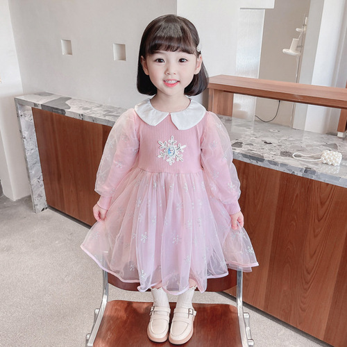 Girls Dress Spring and Autumn  New Style Baby Girl Elsa Princess Dress Frozen Children's Mesh Dress