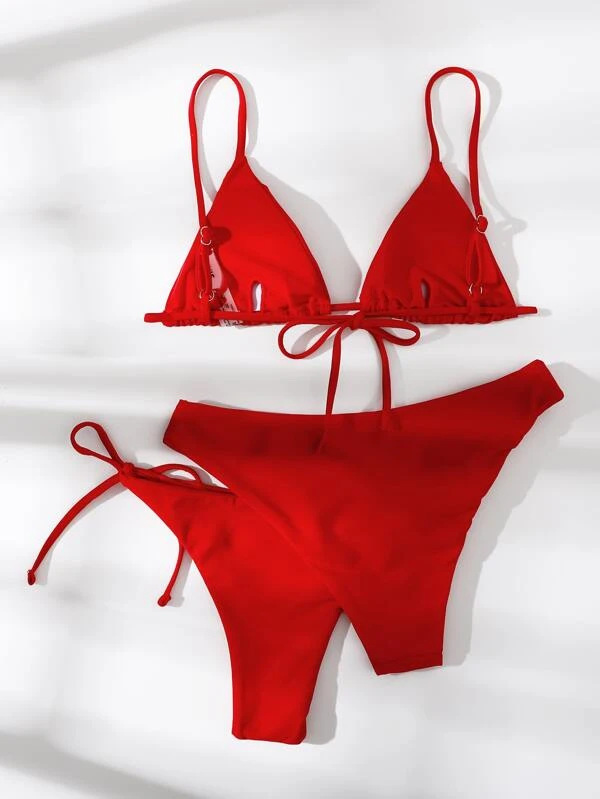 Mujeres Color Sólido Juego De 3 Piezas Bikinis Traje De Baño display picture 7