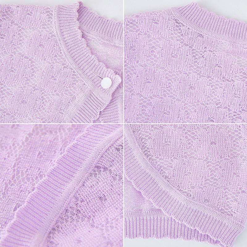 Mother & Kids Flower Hollow One Button Girls Knitted Cardigan Coat Girls' Floral Lace Single Button Knit Cardigan Sun Protection Thin Sweater Shawl_voghion.com
