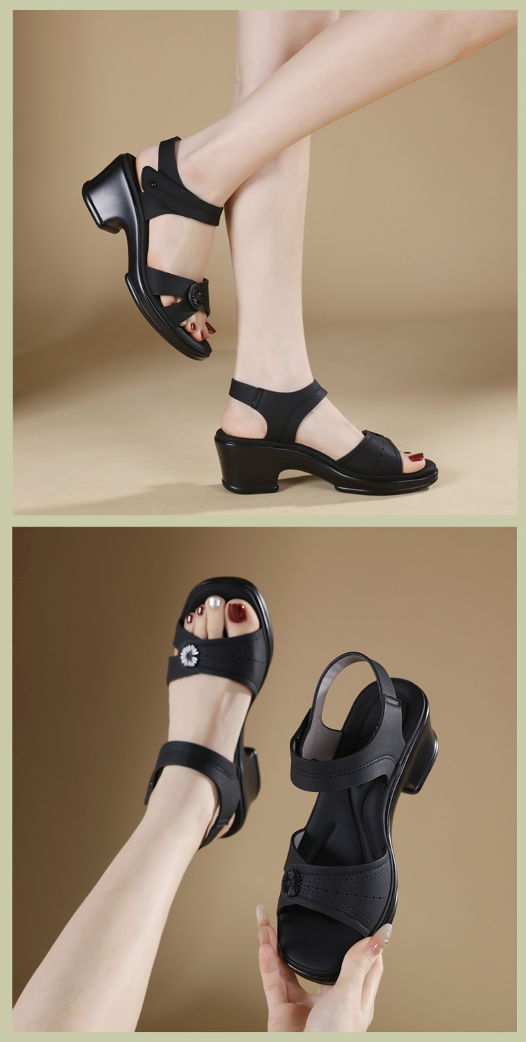 Sandal hở mũi nữ gót xuồng đế bệt quai hậu dán — màu đen, xanh lá cây, màu mơ chi tiết 10