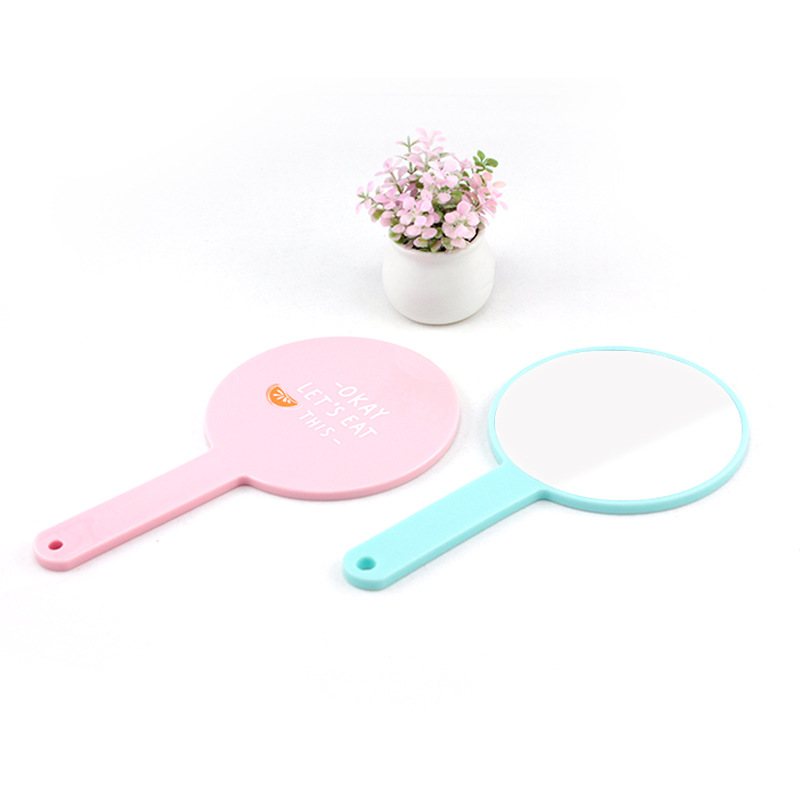 Mango espejo publicidad espejo de maquillaje plástico lindo redondo cuadrado regalo portátil espejo de maquillaje de mano