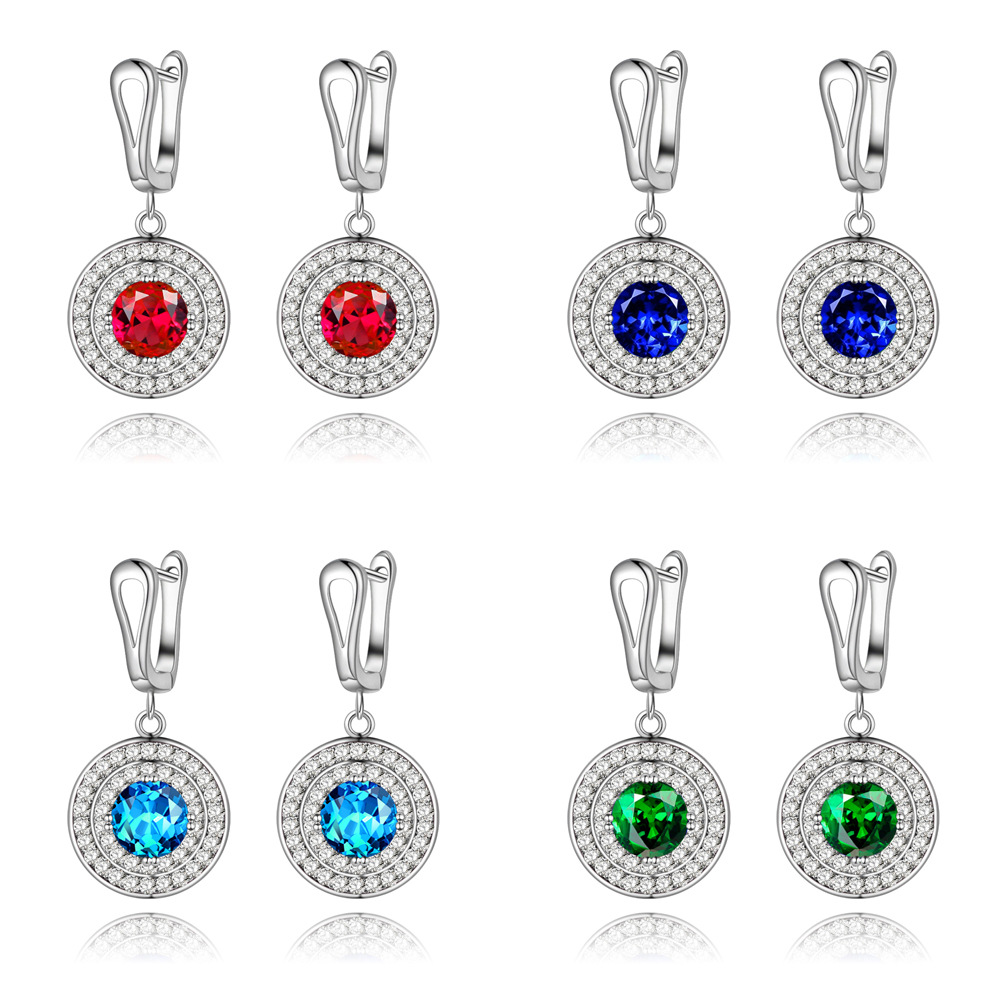 速卖通wish新品四爪圆钻耳扣镶嵌多颜色耳饰耳坠结婚宴会首饰品女