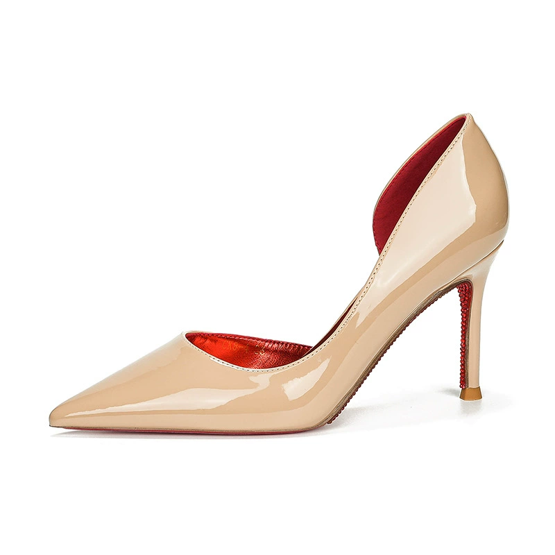 High-heeled Pointed-Toe Pumps, Nude/Black, Low-Cut Design, 6/8/10 cm Heels