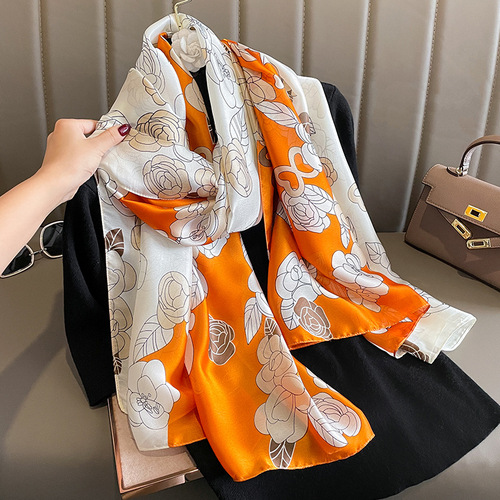 Xiaoxiangfeng Camellia fashion silk scarf women's dual-use temperament scarf autumn and winter warm gauze scarf temperament large shawl to keep out the cold